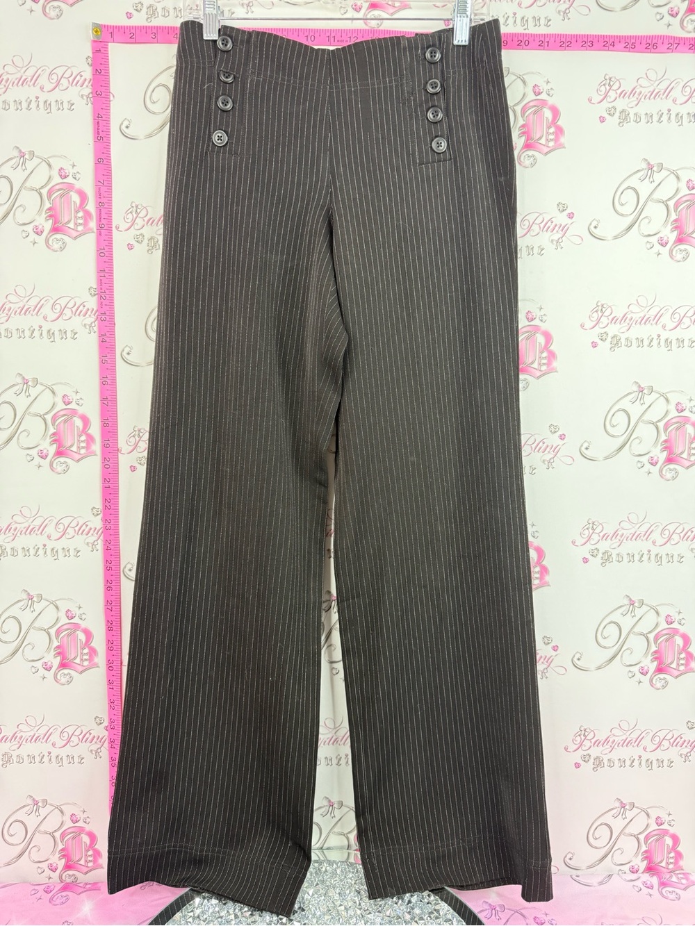 Larry Levine pants black white buttons Pinstripe Wide Leg Pants
